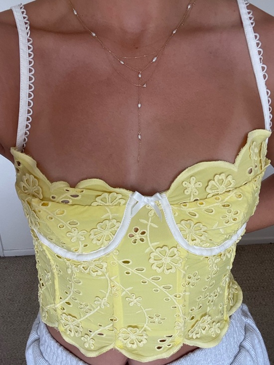 For Love And Lemons Tops - For Love And Lemons Yellow Floral Eyelet Lace Corset Crop Top